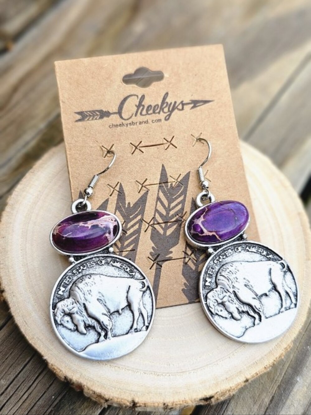 SHAWNEY BUFFALO NICKEL TURQUOISE EARRINGS NWT - Picture 2 of 2
